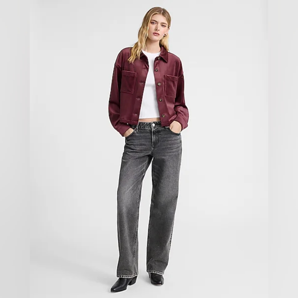New EXPRESS Velvet Corduroy Cropped Shacket SIZE M
